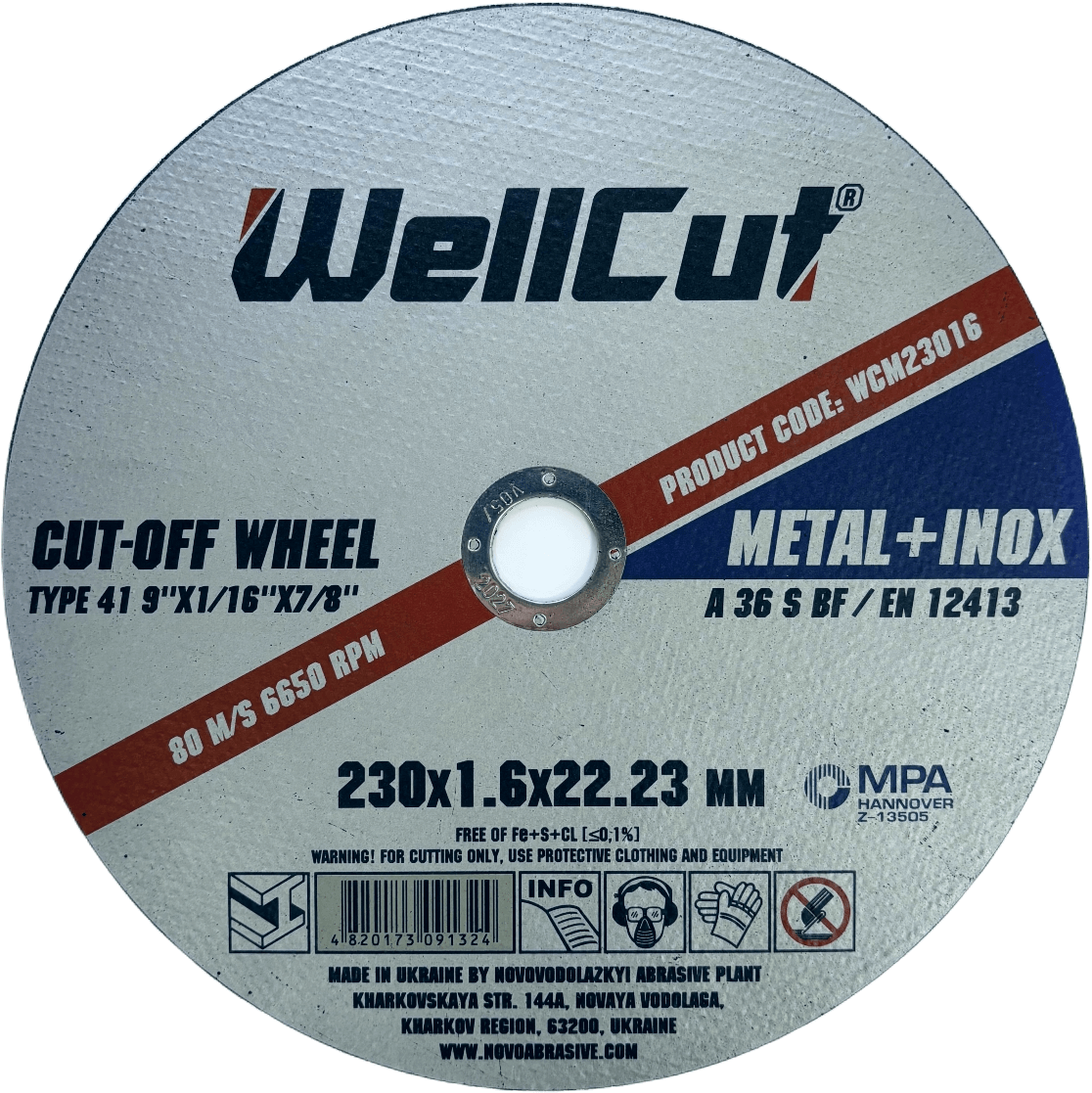 Круг відрізний WellCut 230x1.6x22.23 мм, по металу